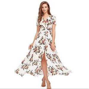 Floral button-up maxi dress.